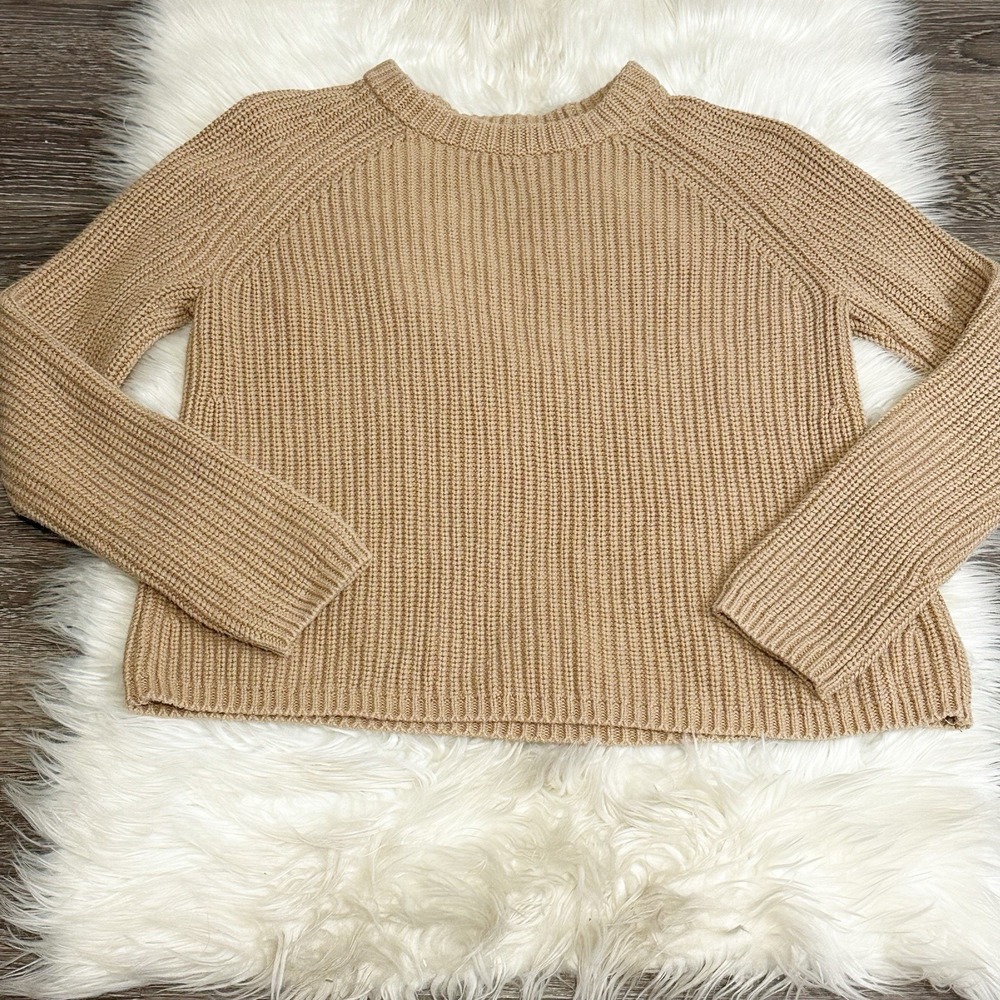 Quince Womens 100% Organic Cotton‎ Fisherman Crew Sweater in Camel Size Small